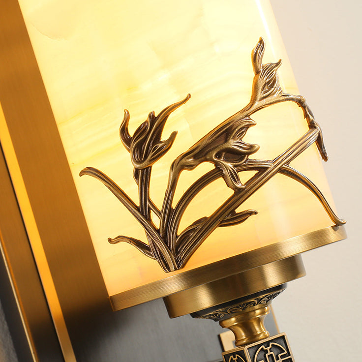Brass Natural Jade Cylinder Wall Lamp