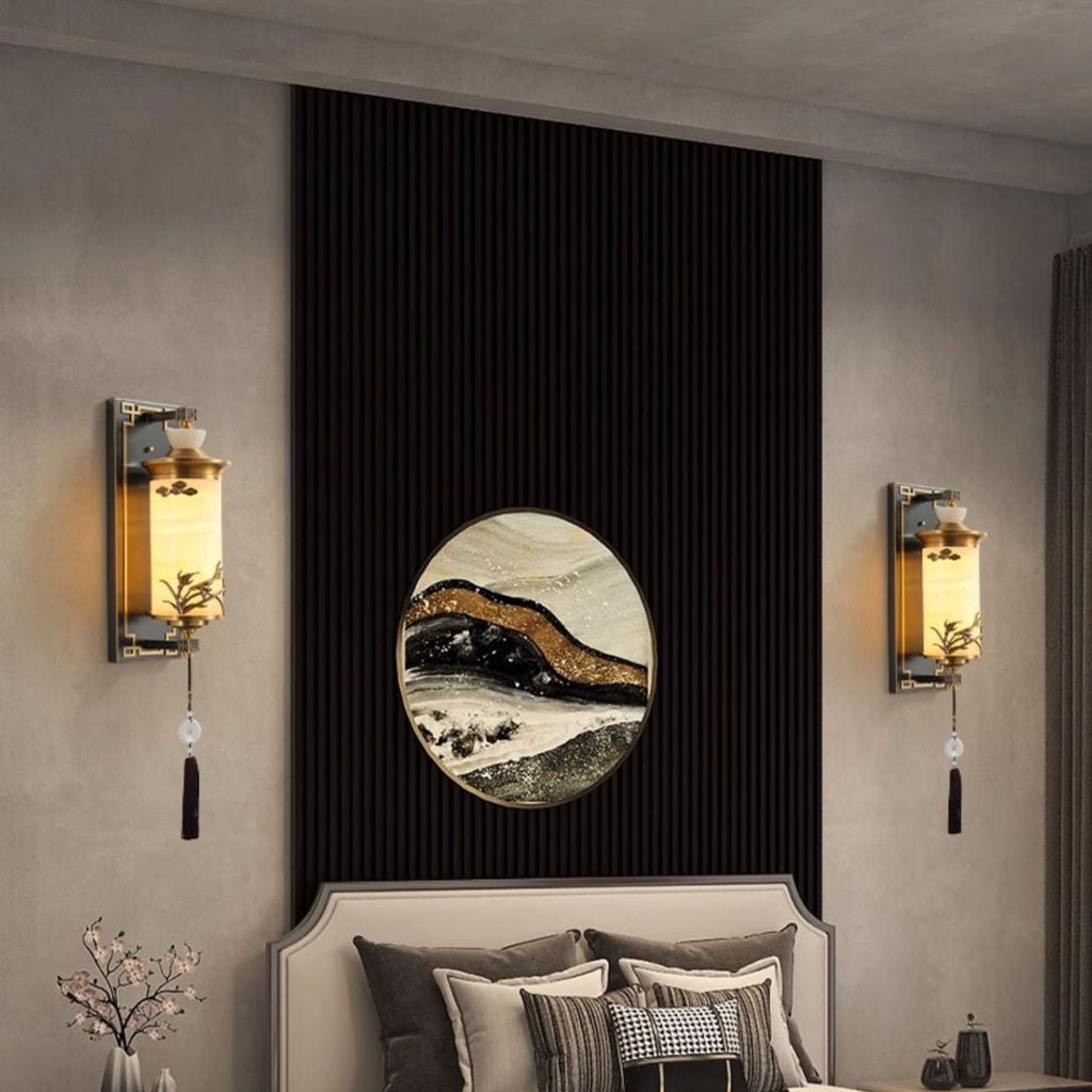 Brass Natural Jade Cylinder Wall Lamp