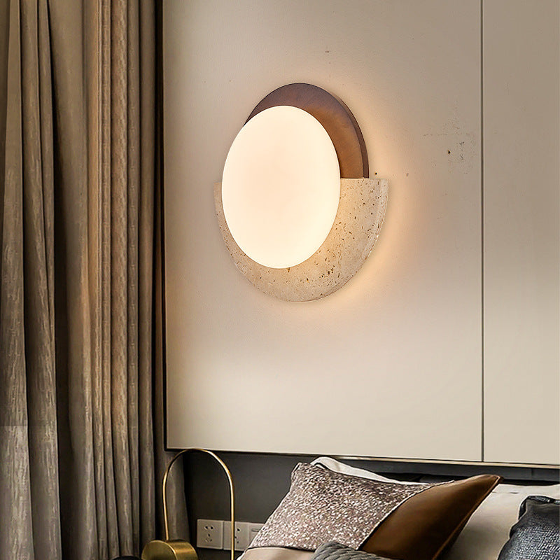 Yellow Travertine Solid Wood Wall Lamp