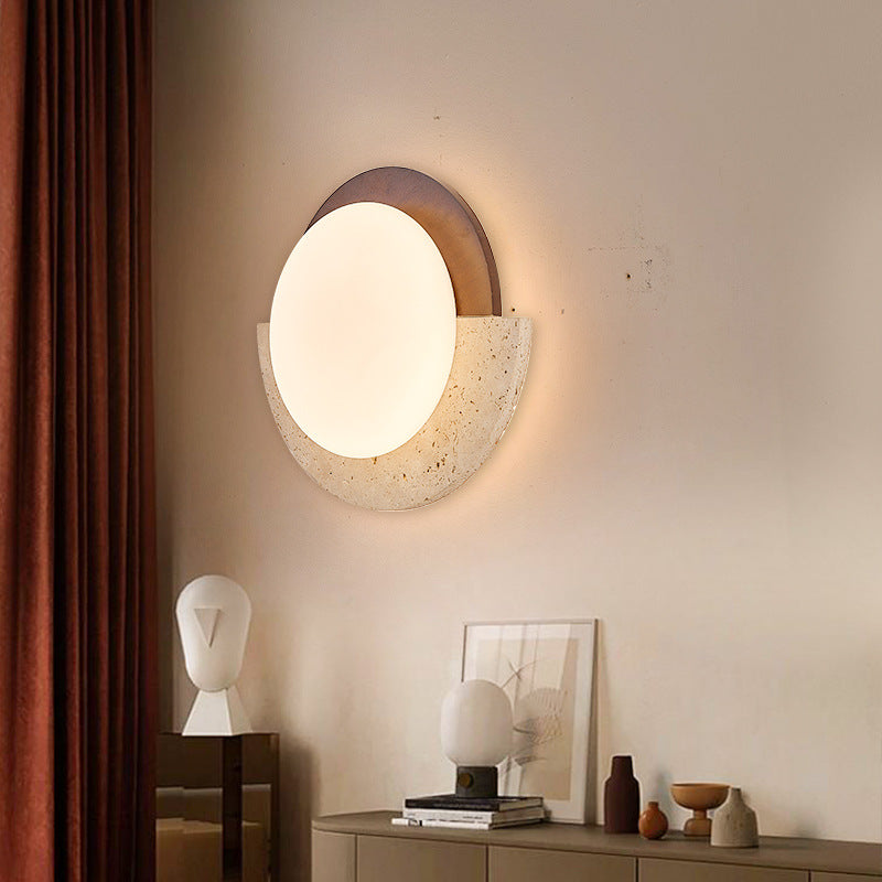 Yellow Travertine Solid Wood Wall Lamp