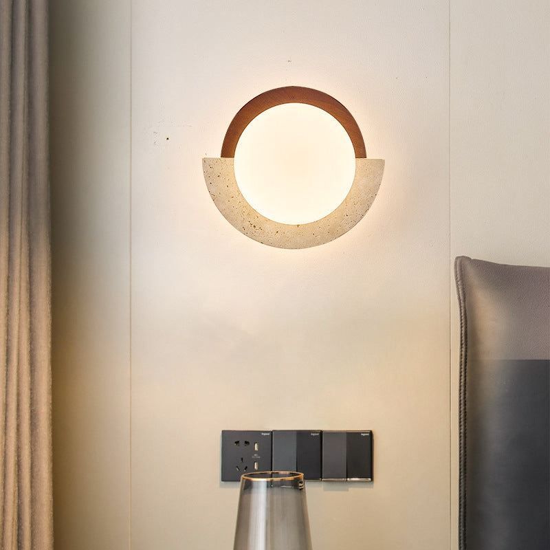 Yellow Travertine Solid Wood Wall Lamp