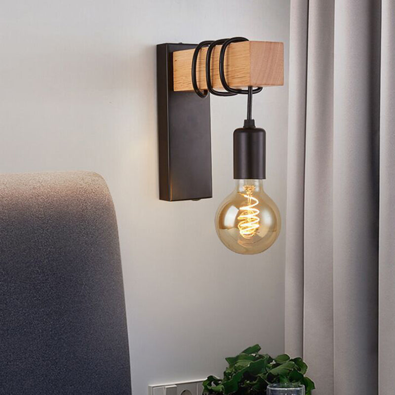 Farmhouse Solid Wood Arm Wall Lamp