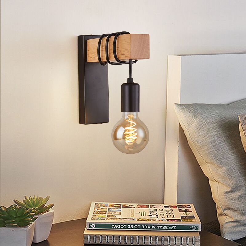 Farmhouse Solid Wood Arm Wall Lamp