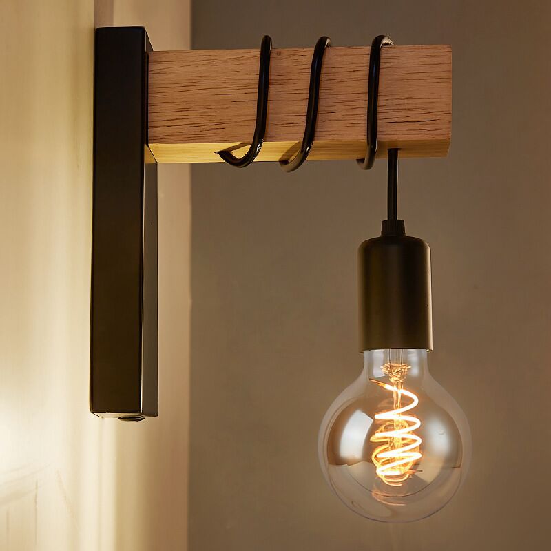Farmhouse Solid Wood Arm Wall Lamp