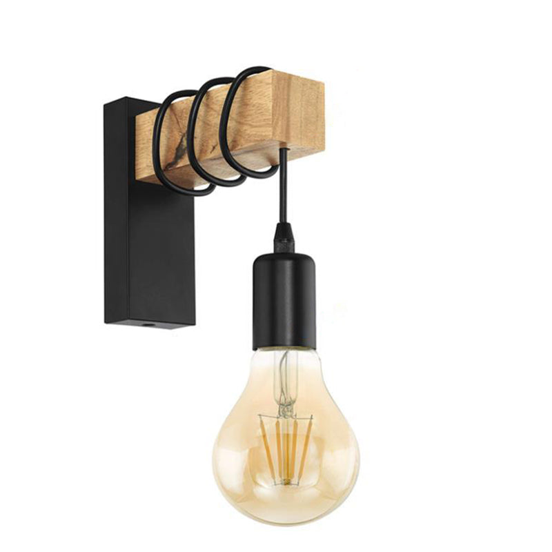 Farmhouse Solid Wood Arm Wall Lamp