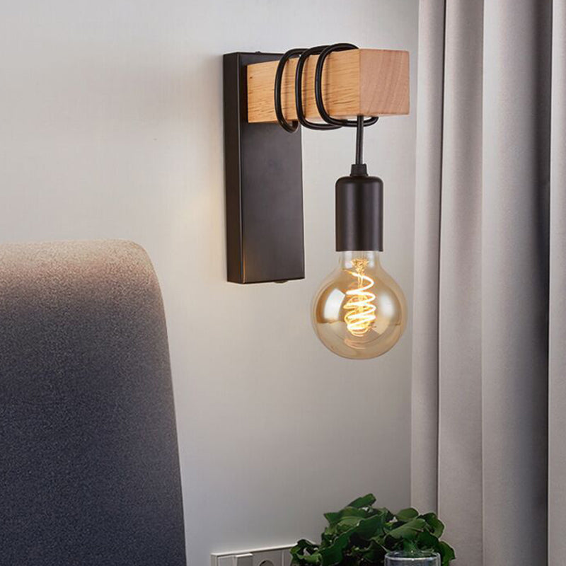 Farmhouse Solid Wood Arm Wall Lamp