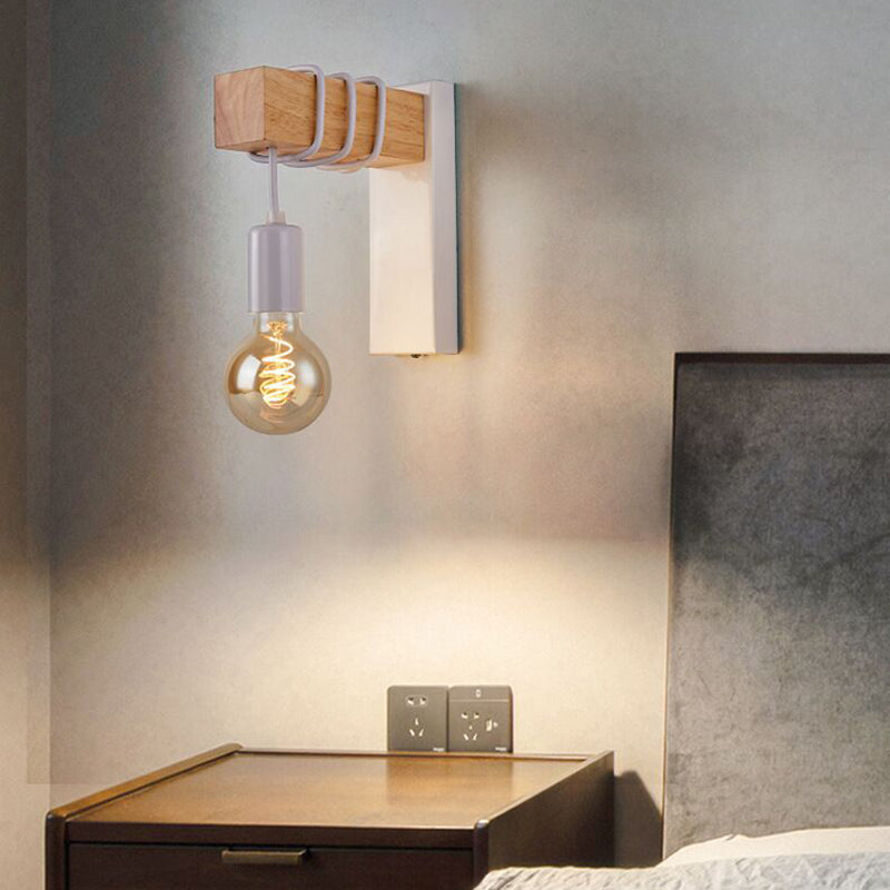 Farmhouse Solid Wood Arm Wall Lamp