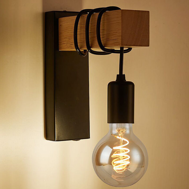 Farmhouse Solid Wood Arm Wall Lamp