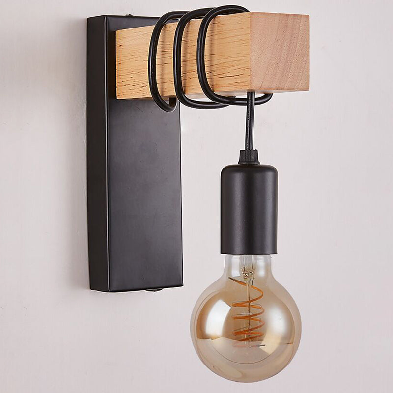 Farmhouse Solid Wood Arm Wall Lamp