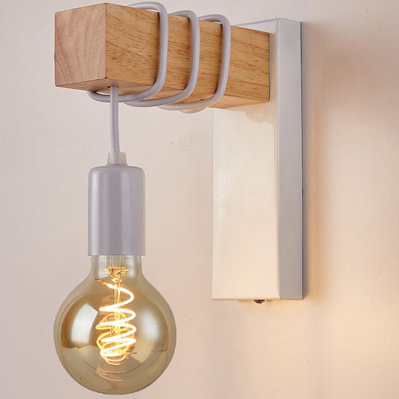 Farmhouse Solid Wood Arm Wall Lamp
