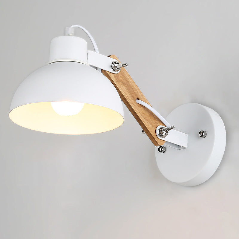 Solid Wood Iron Semicircle Wall Lamp