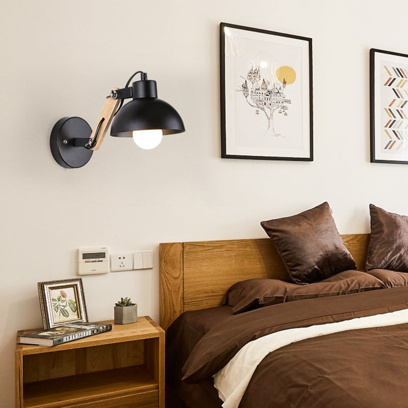 Solid Wood Iron Semicircle Wall Lamp