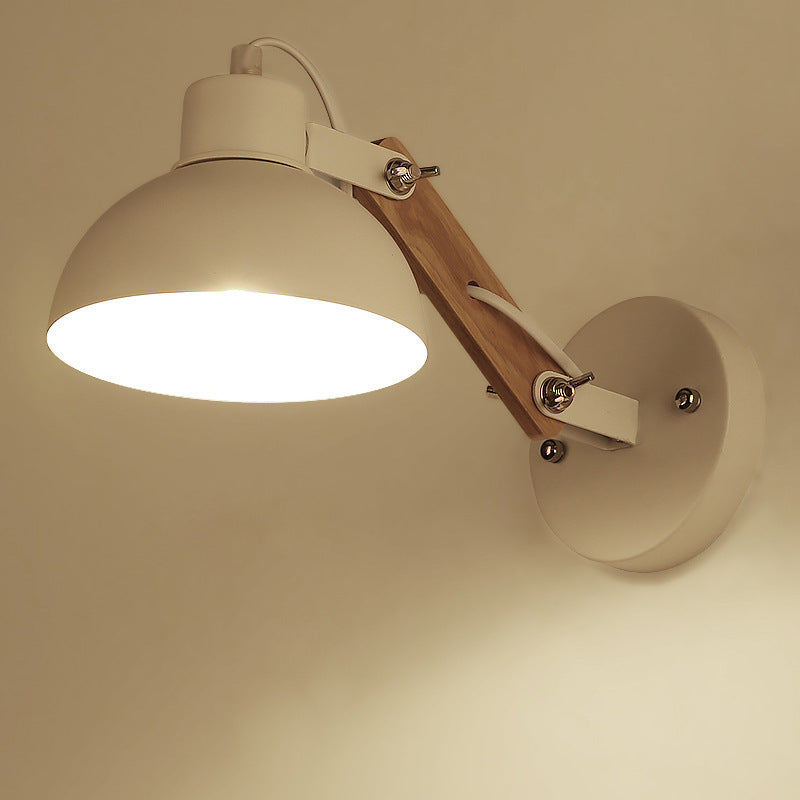 Solid Wood Iron Semicircle Wall Lamp