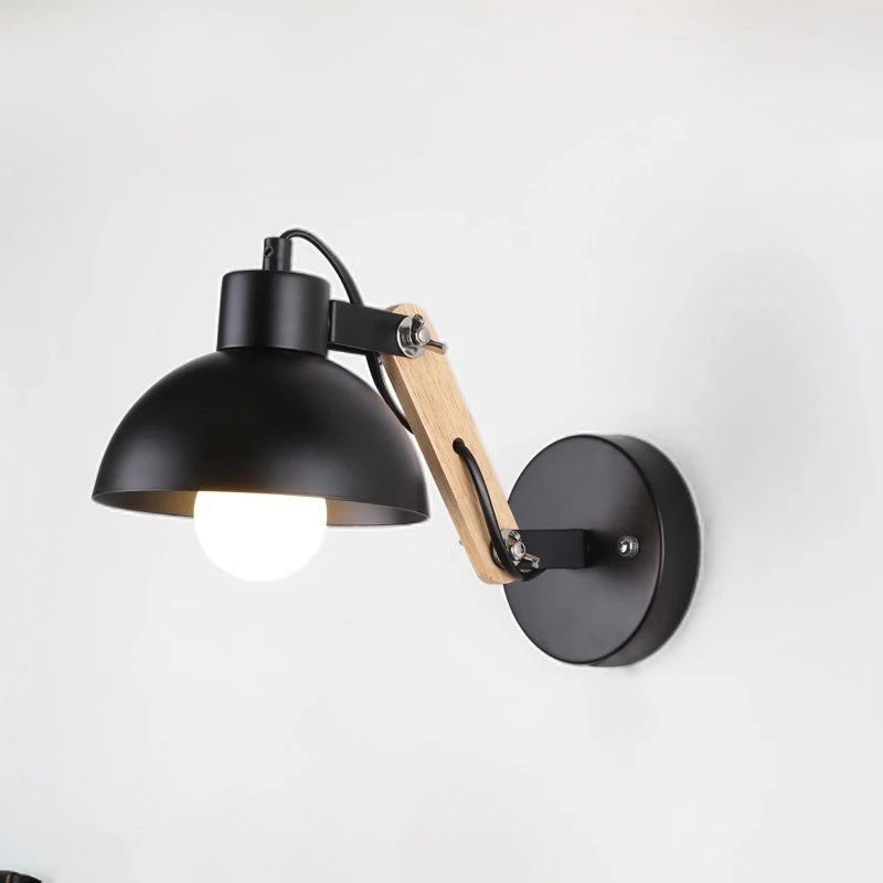 Solid Wood Iron Semicircle Wall Lamp