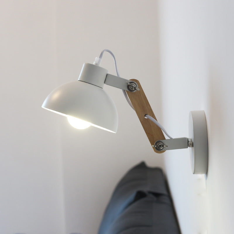 Solid Wood Iron Semicircle Wall Lamp