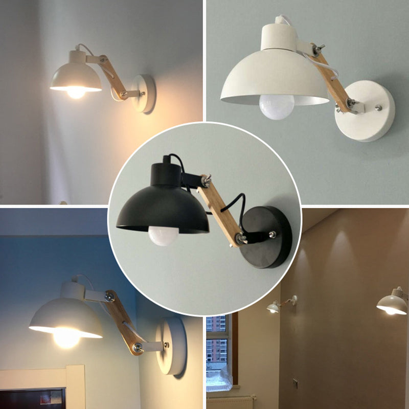 Solid Wood Iron Semicircle Wall Lamp