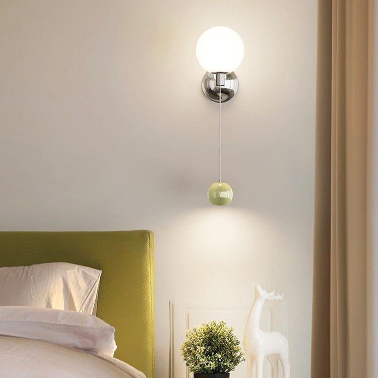 Iron Glass Spherical Bedroom Wall Lamp