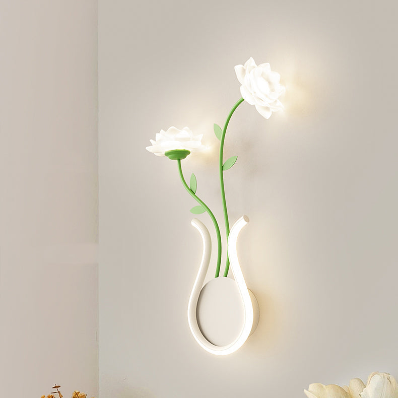 Iron Rose Flower Glass Wall Lamp