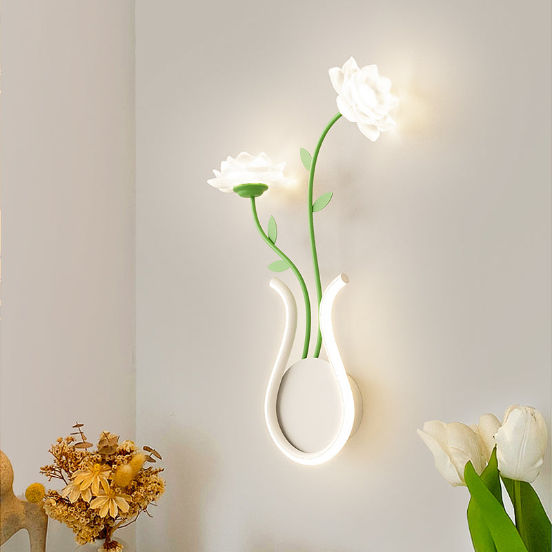 Iron Rose Flower Glass Wall Lamp