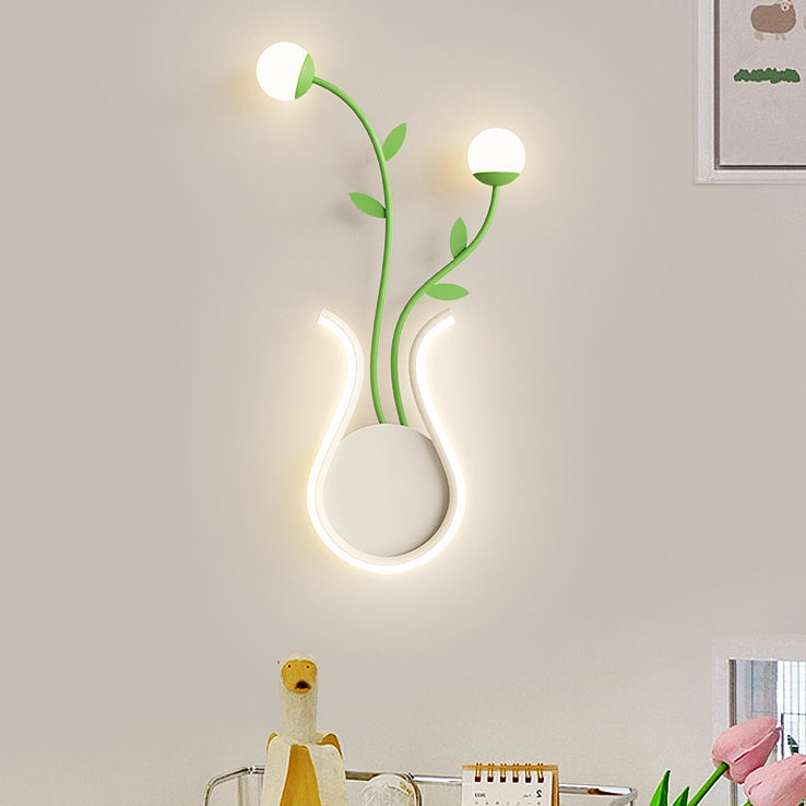 Iron Rose Flower Glass Wall Lamp