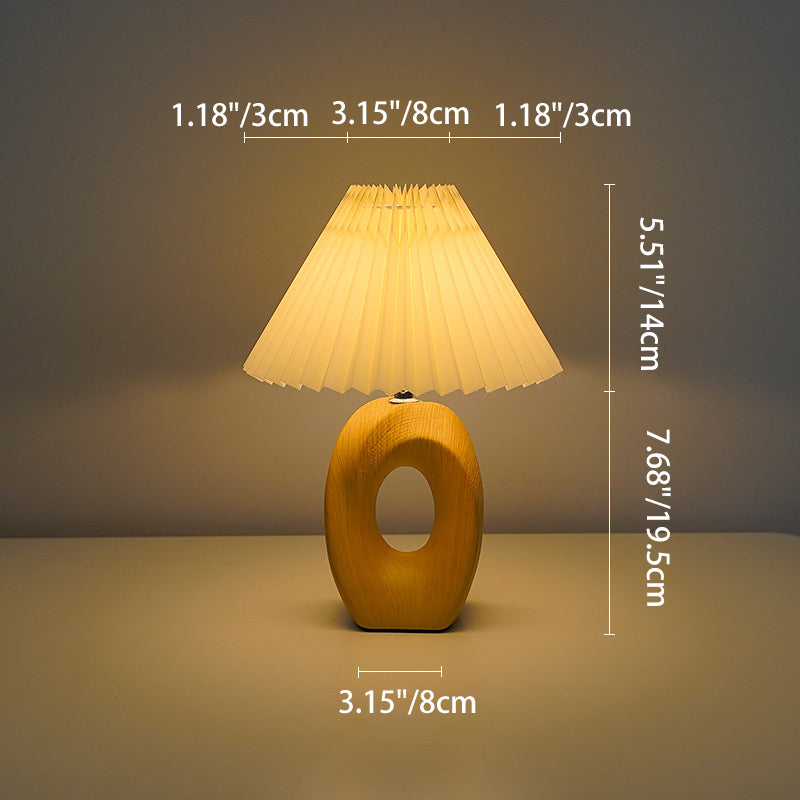 Pleated Fabric Wood Grain Table Lamp