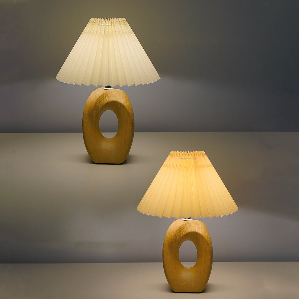 Pleated Fabric Wood Grain Table Lamp