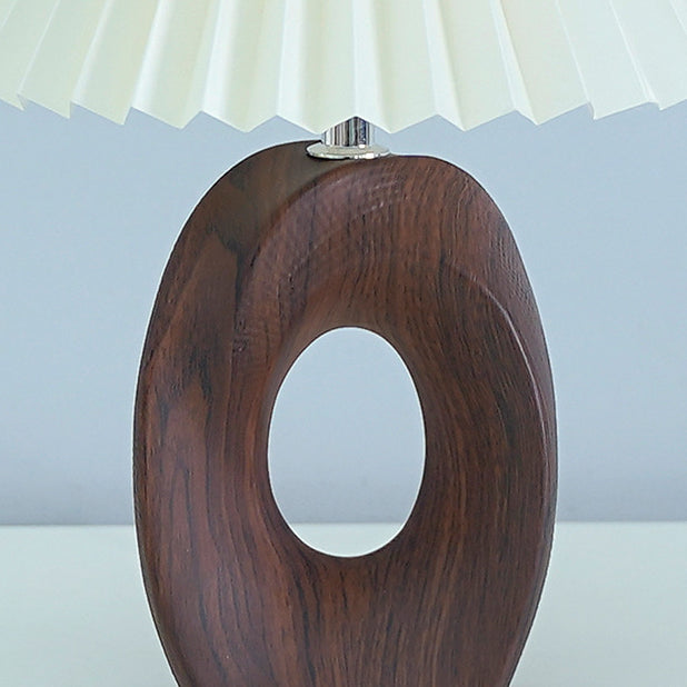 Pleated Fabric Wood Grain Table Lamp