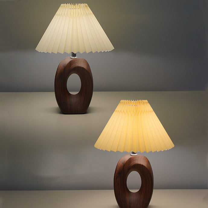 Pleated Fabric Wood Grain Table Lamp