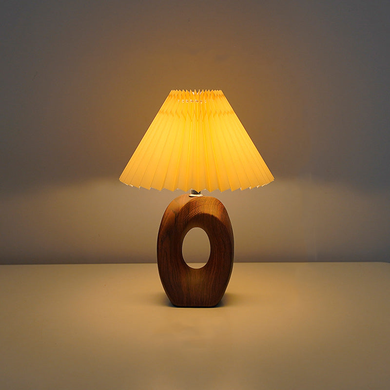 Pleated Fabric Wood Grain Table Lamp