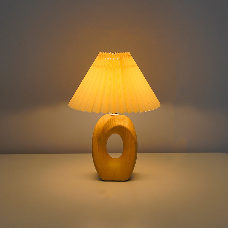 Pleated Fabric Wood Grain Table Lamp