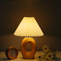 Pleated Fabric Wood Grain Table Lamp