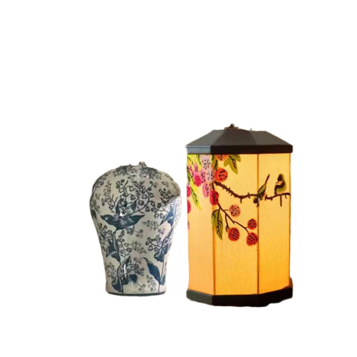 Embroidered Fabric Birdcage Hardware Table Lamp