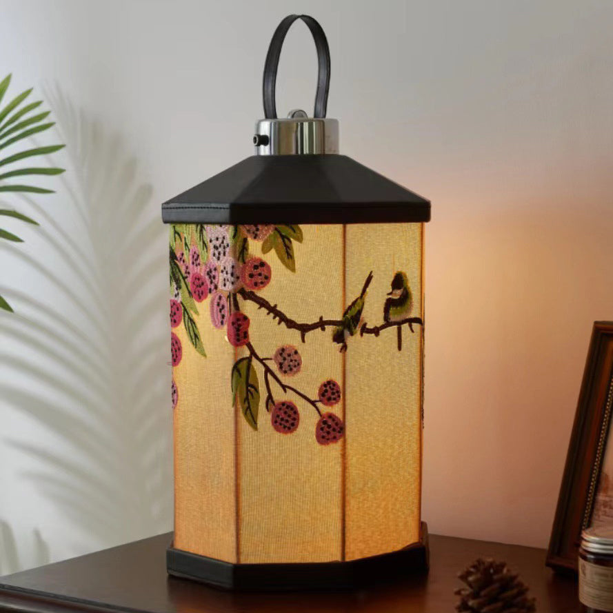 Embroidered Fabric Birdcage Hardware Table Lamp