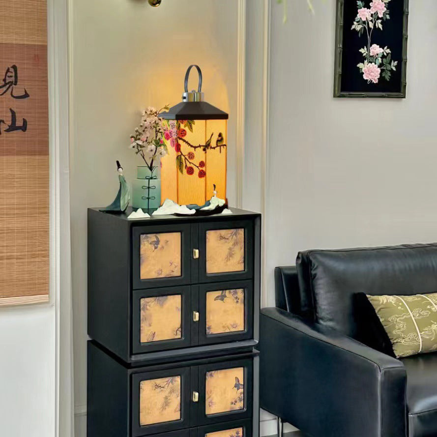 Embroidered Fabric Birdcage Hardware Table Lamp