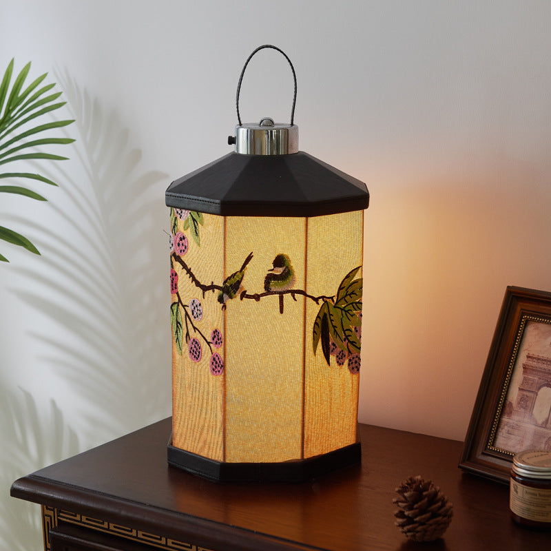 Embroidered Fabric Birdcage Hardware Table Lamp