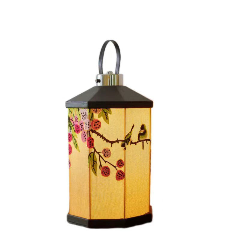 Embroidered Fabric Birdcage Hardware Table Lamp