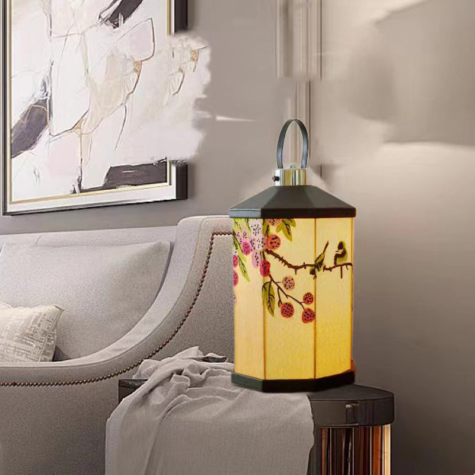Embroidered Fabric Birdcage Hardware Table Lamp