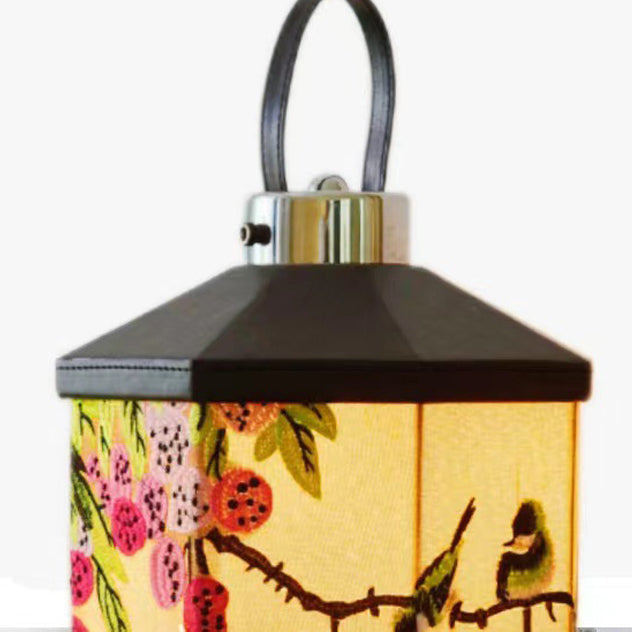 Embroidered Fabric Birdcage Hardware Table Lamp