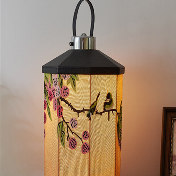 Embroidered Fabric Birdcage Hardware Table Lamp