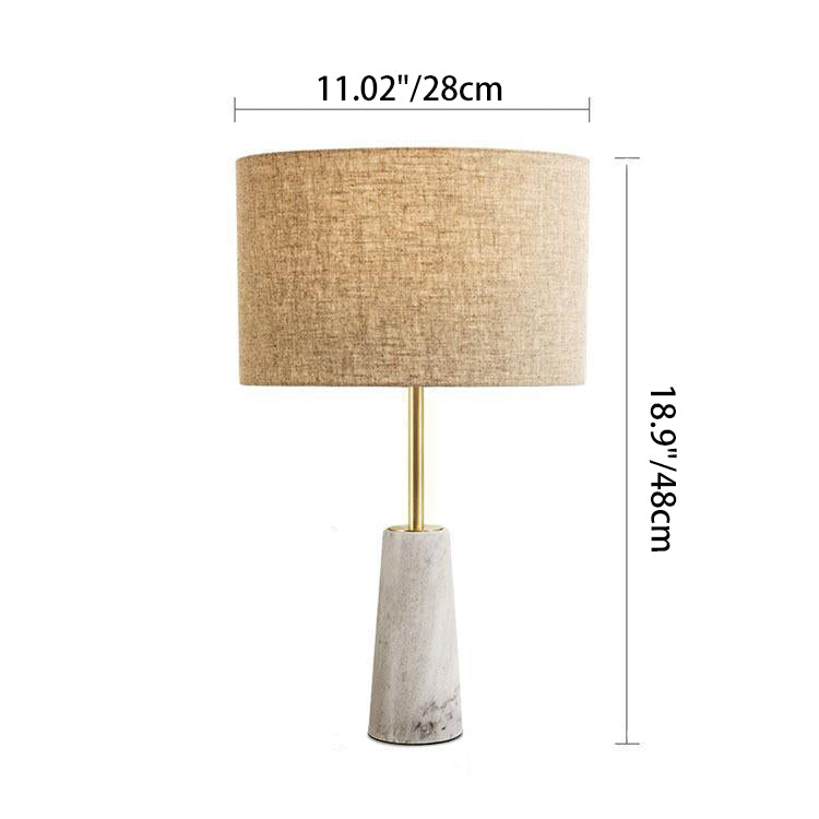 Fabric Cylinder Marble Bedroom Table Lamp
