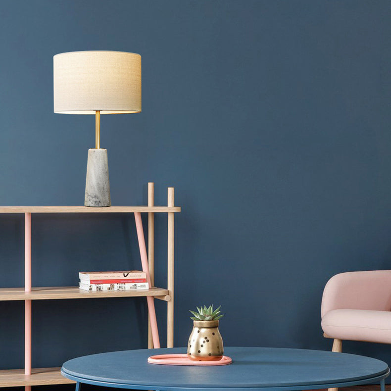 Fabric Cylinder Marble Bedroom Table Lamp
