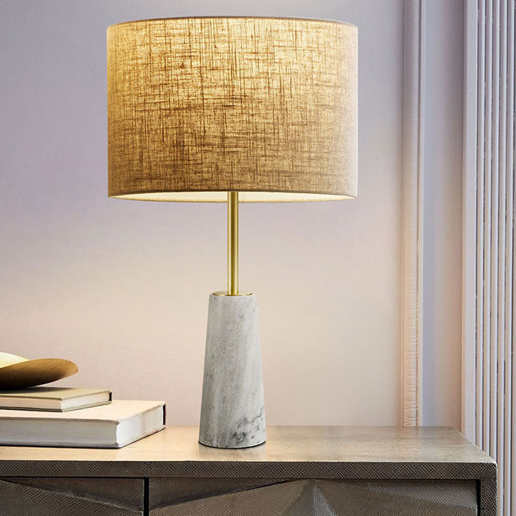 Fabric Cylinder Marble Bedroom Table Lamp