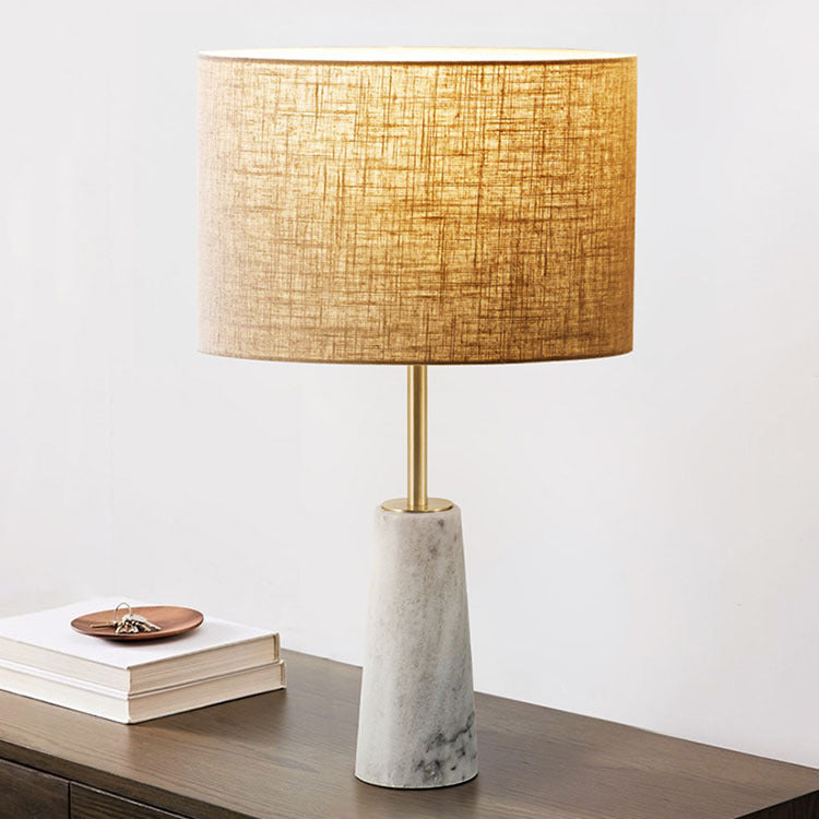 Fabric Cylinder Marble Bedroom Table Lamp