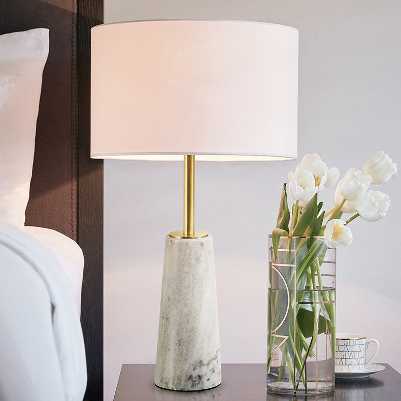 Fabric Cylinder Marble Bedroom Table Lamp