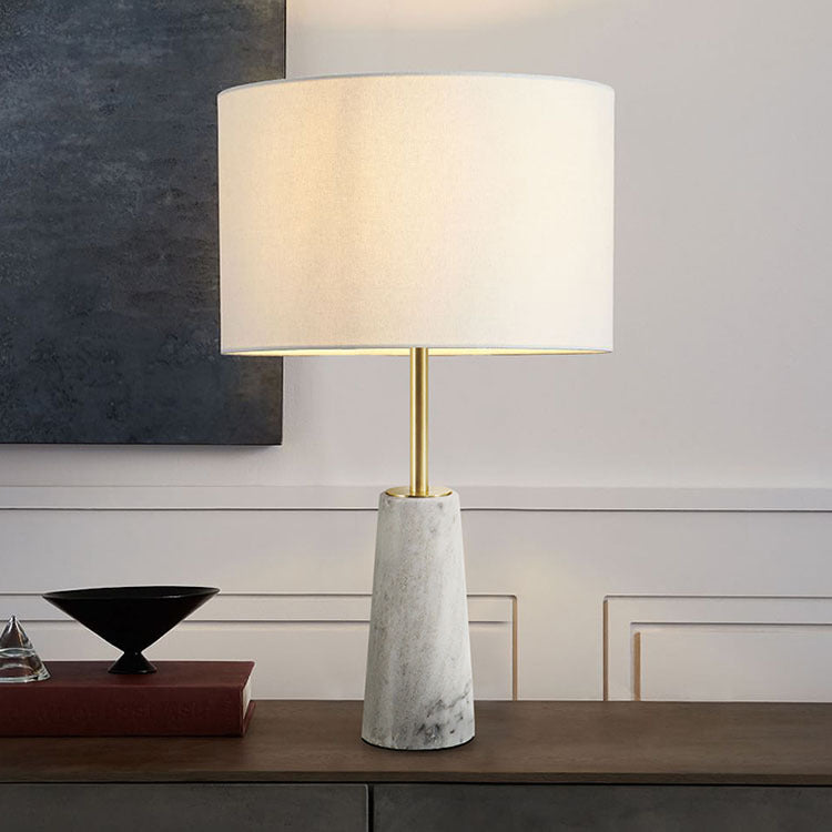 Fabric Cylinder Marble Bedroom Table Lamp