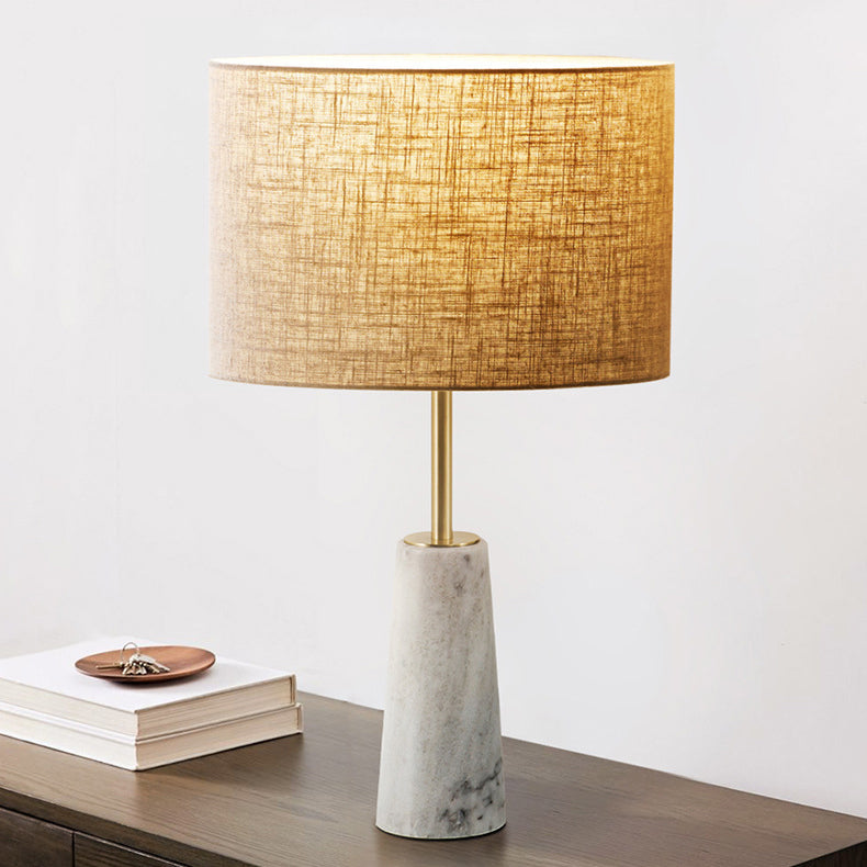 Fabric Cylinder Marble Bedroom Table Lamp