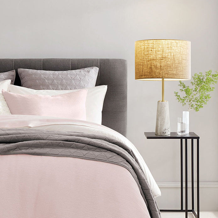 Fabric Cylinder Marble Bedroom Table Lamp