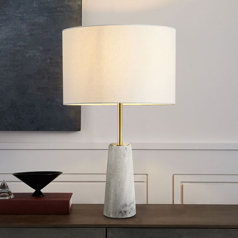 Fabric Cylinder Marble Bedroom Table Lamp