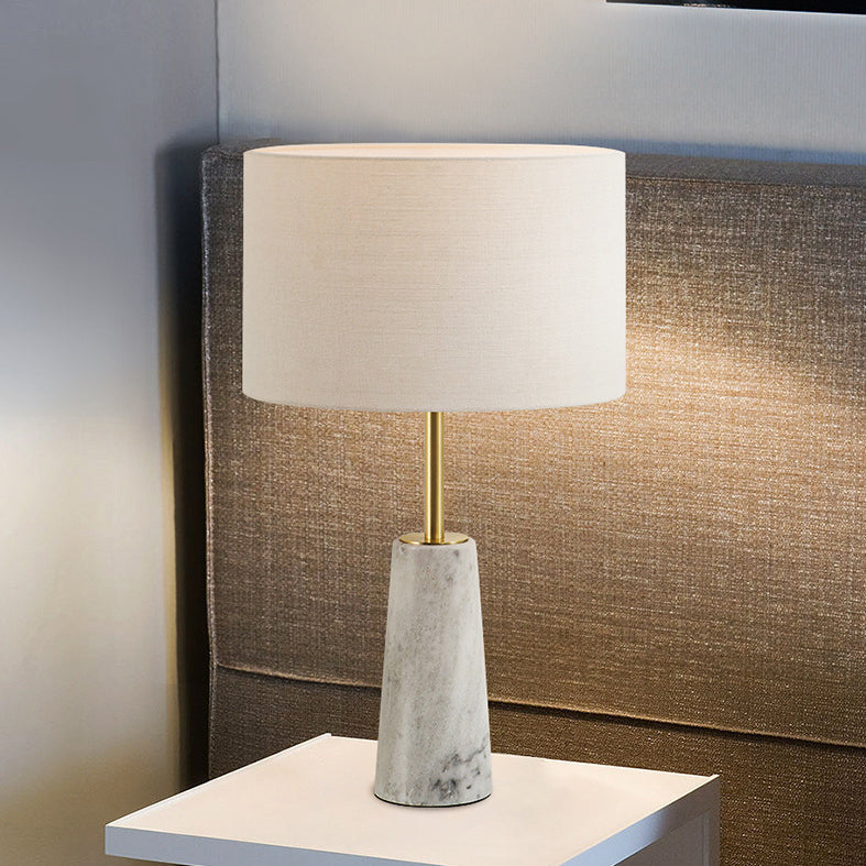 Fabric Cylinder Marble Bedroom Table Lamp