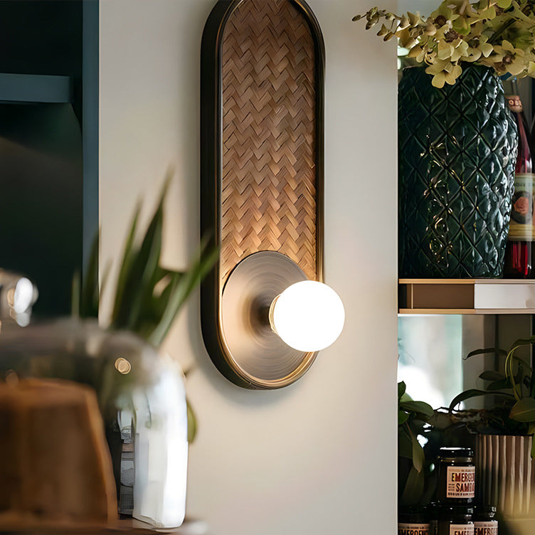 Oval Solid Wood Glass Wall Lamp
